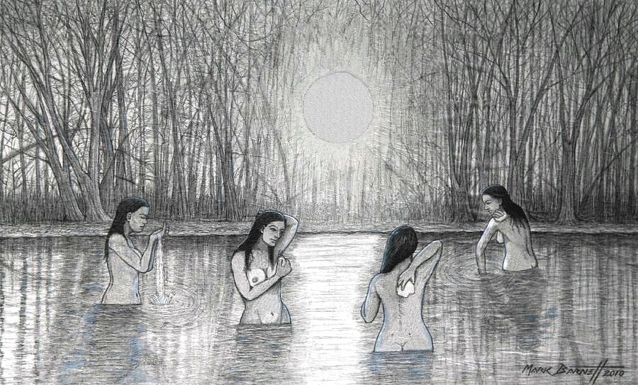 900x543 bathing in the river drawing - River Drawing
