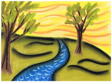 375x273 Two Trees And A River Drawing - River Drawing Images