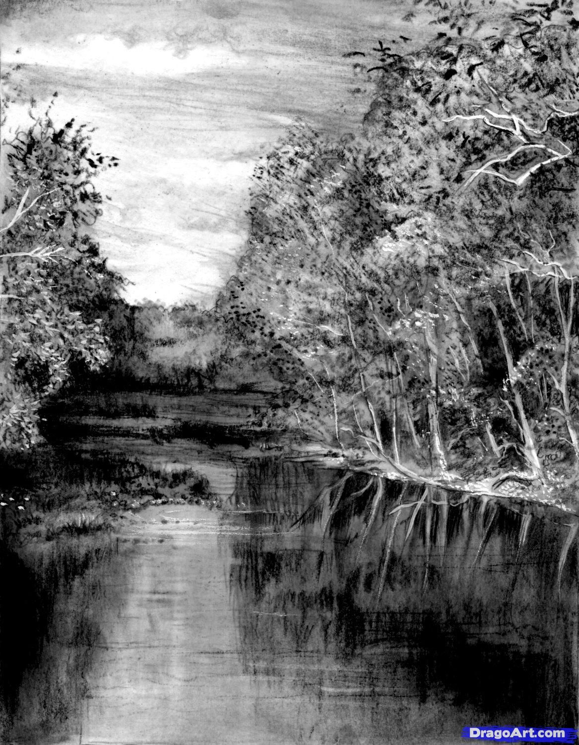 1166x1500 how to draw a realistic river drawing, techniques, etc - River Pencil Drawing