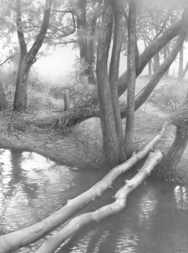 600x805 Pencil Drawing Nature - River Pencil Drawing