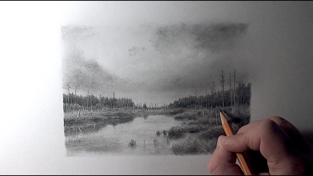 1280x720 Drawing Pencil How To Draw A Landscape With A River - River Pencil Drawing