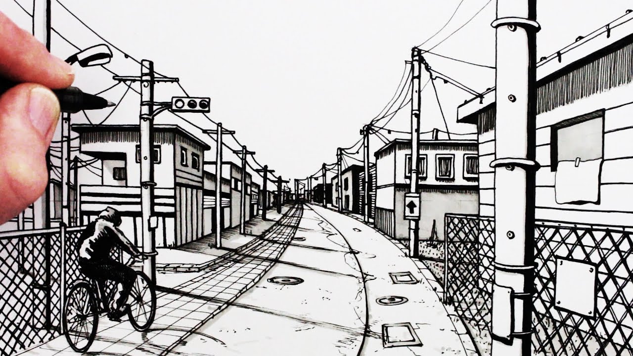 1280x720 how to draw a road point perspective drawing narrated - Road Drawing
