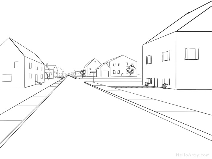 720x540 One Point Perspective Drawing Step - Road Drawing