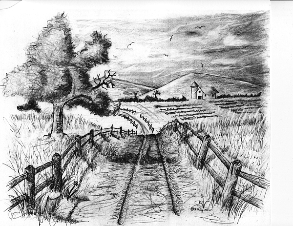 600x463 road most traveled drawing - Road Drawing