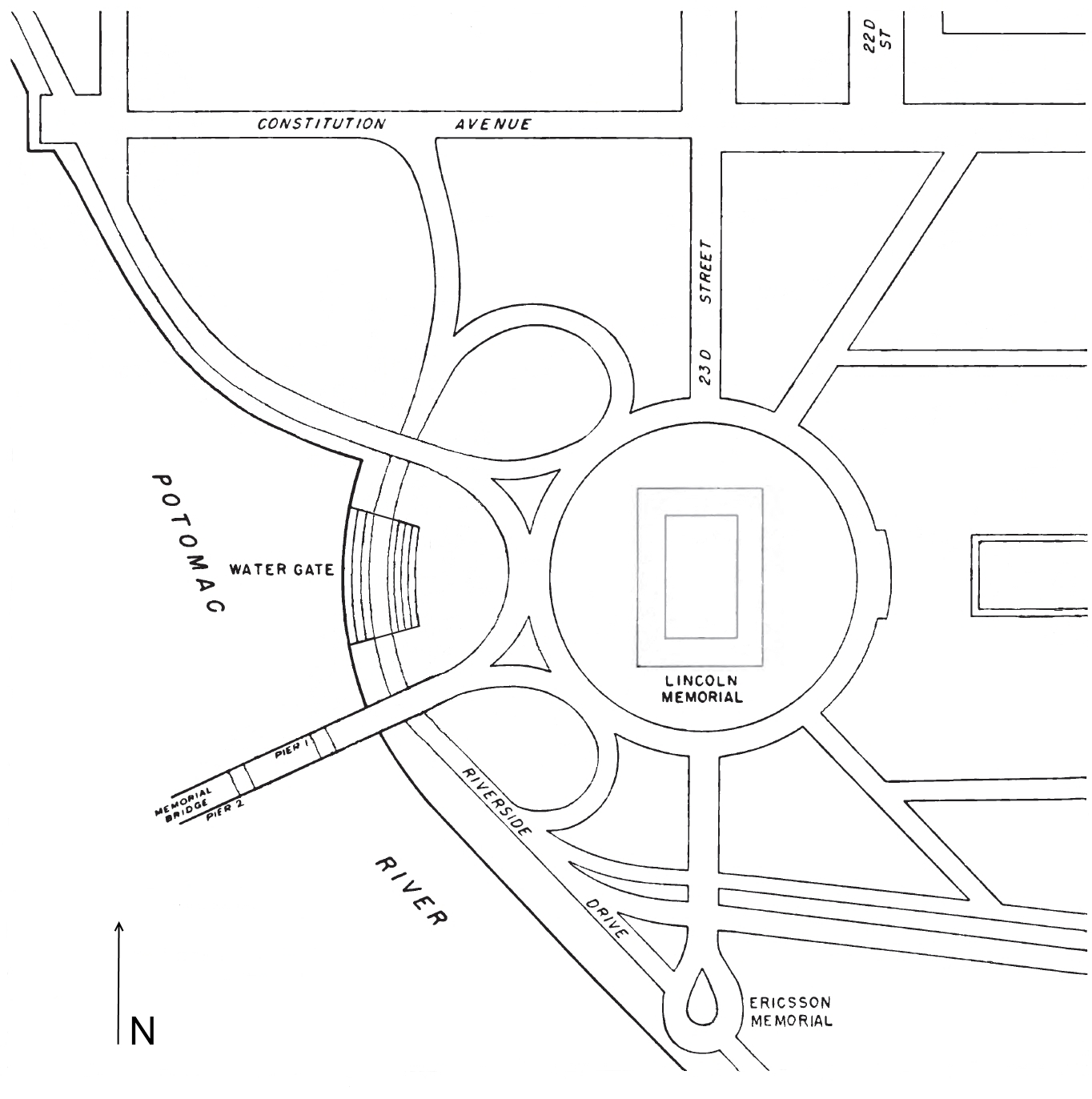 1364x1373 Fileroad Map Around Lincoln Memorial - Road Map Drawing