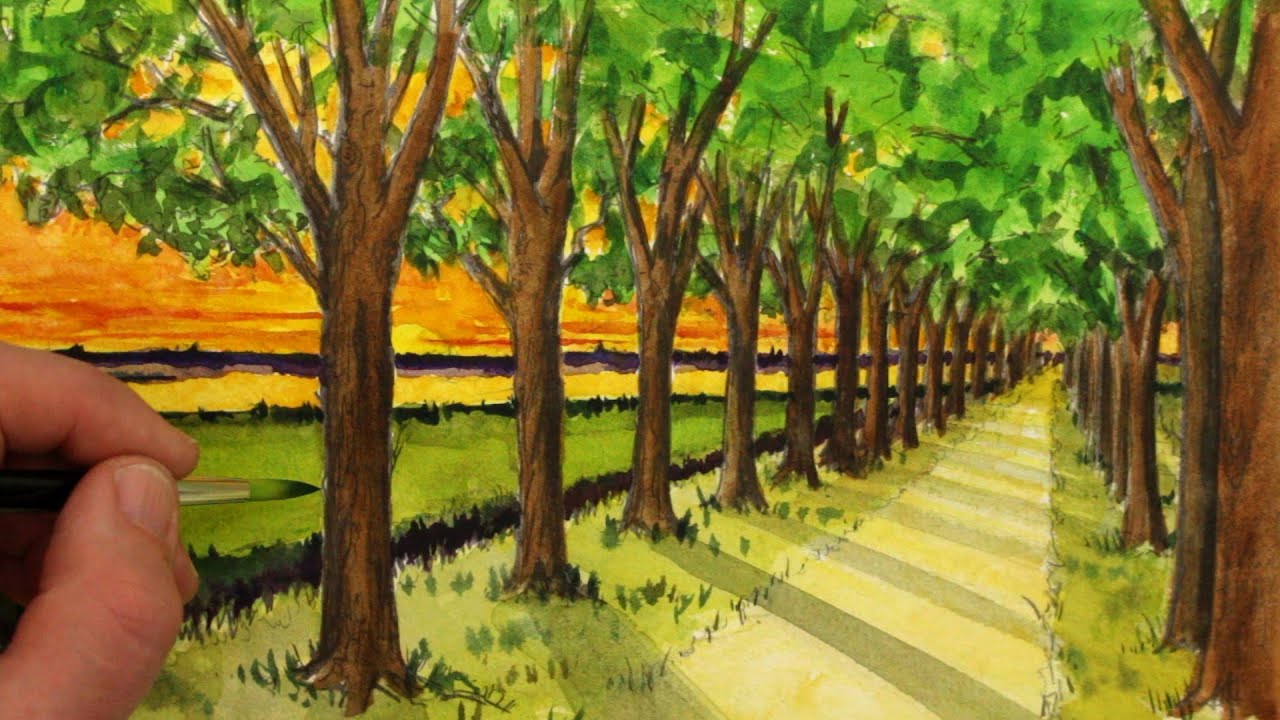 1280x720 how to draw a road with trees in one point perspective - Road Perspective Drawing