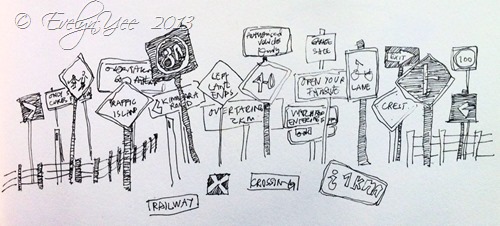 500x226 More Drawings From The Car Evelyn Yee - Road Signs Drawing