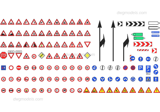 540x380 road signs dwg, free cad blocks download - Road Signs Drawing