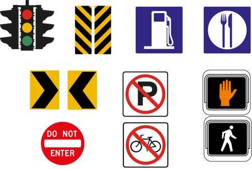 500x336 vector drawing of selection of traffic road signs in color - Road Signs Drawing
