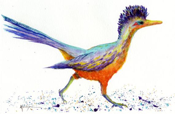 570x372 Roadrunner Bird Archival Print Of Original Watercolor Etsy - Roadrunner Bird Drawing