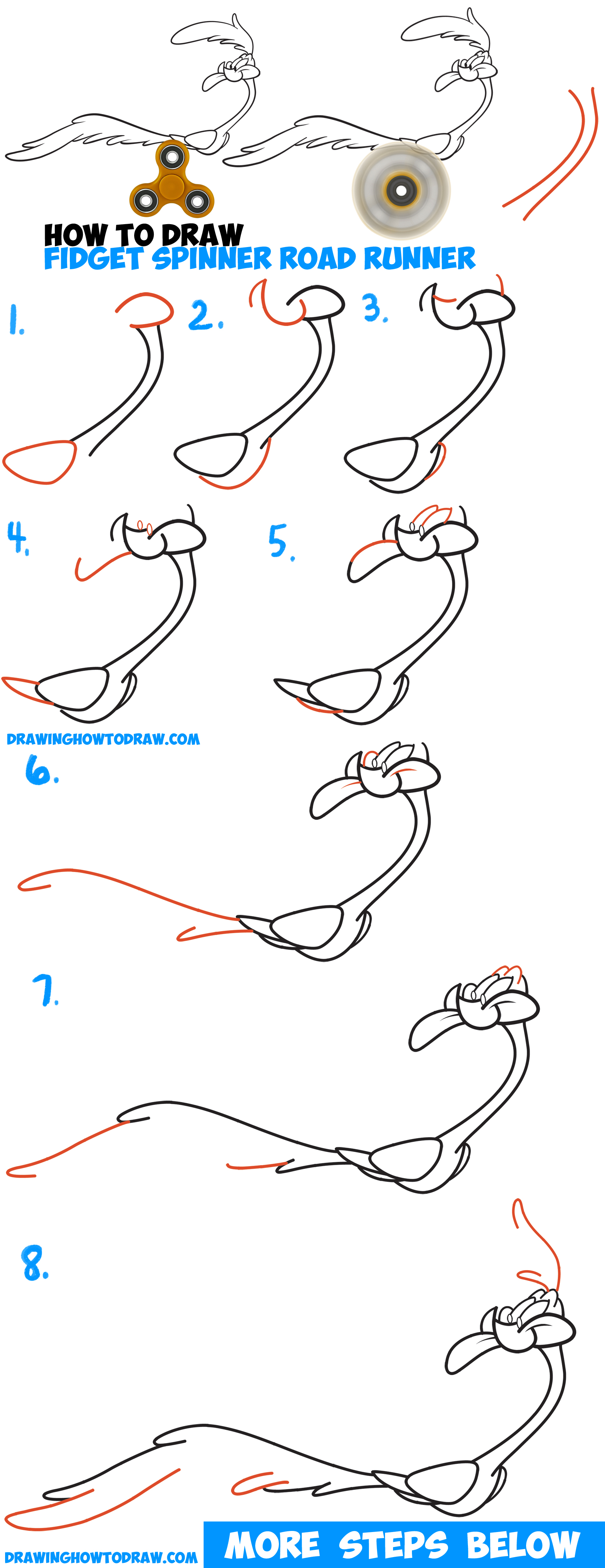 1664x4316 how to draw road runner from looney tunes using spinning fidget - Roadrunner Drawing