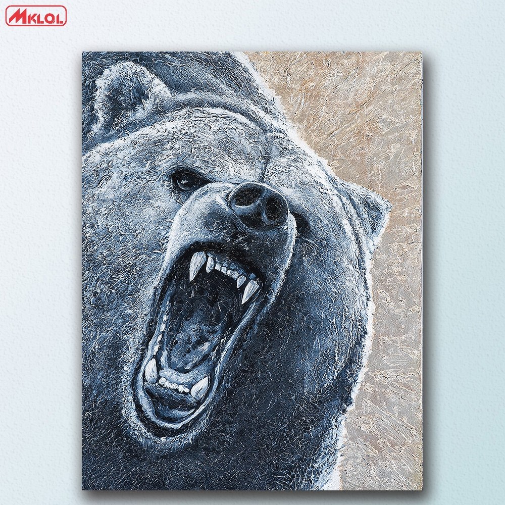 1000x1000 Fashion A Roaring Bear Animal Art Canvas Painting For Living Room - Roaring Bear Drawing