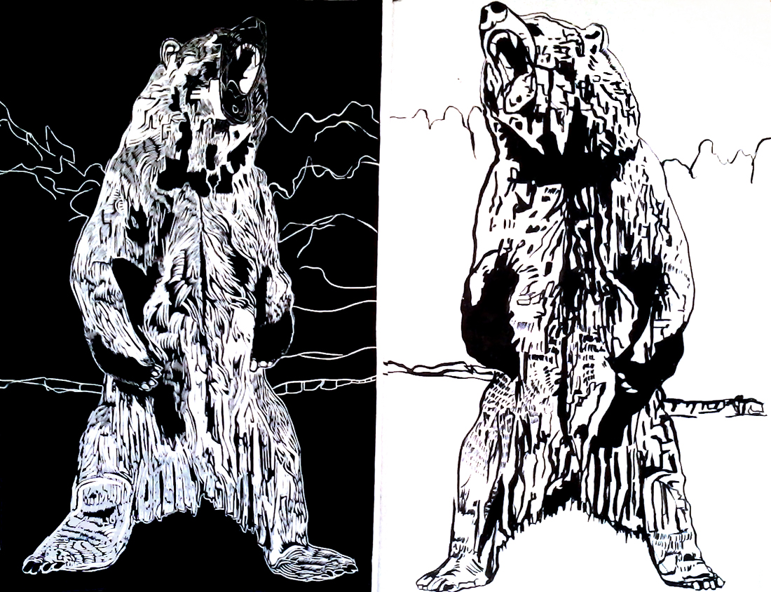 1100x844 new artwork, new website hilary lorenz - Roaring Bear Drawing