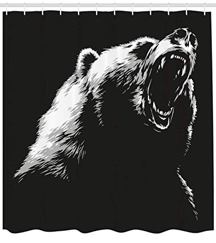 425x478 ambesonne bear shower curtain, sketch line art style - Roaring Bear Drawing