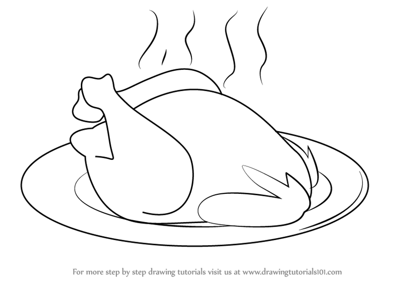 800x566 Learn How To Draw Cooked Chicken - Roasted Chicken Drawing
