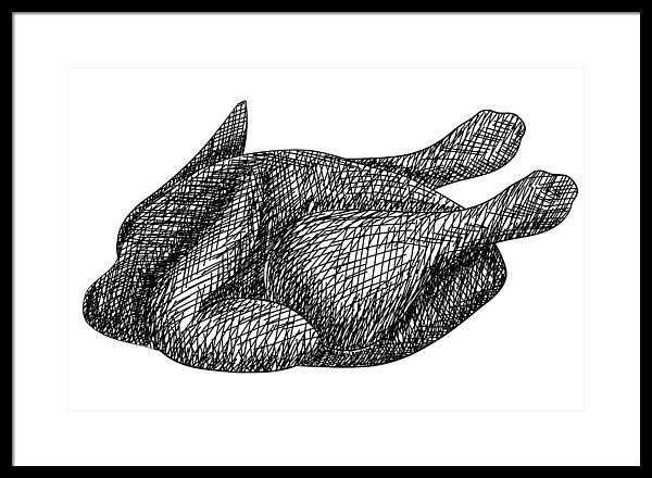 600x440 Roasted Chicken Hand Drawn Sketch Framed Print - Roasted Chicken Drawing