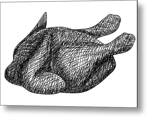 493x392 Roasted Chicken Hand Drawn Sketch Metal Print - Roasted Chicken Drawing