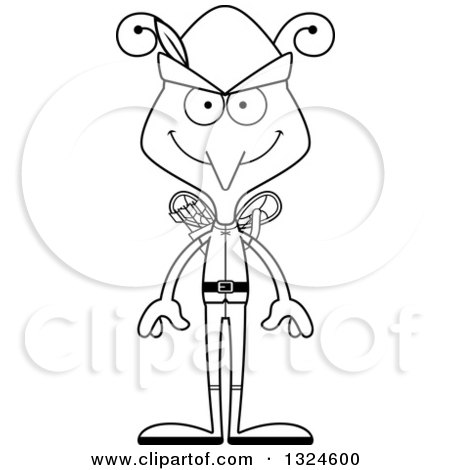 450x470 lineart clipart of a cartoon black and white happy mosquito robin - Robin Outline Drawing