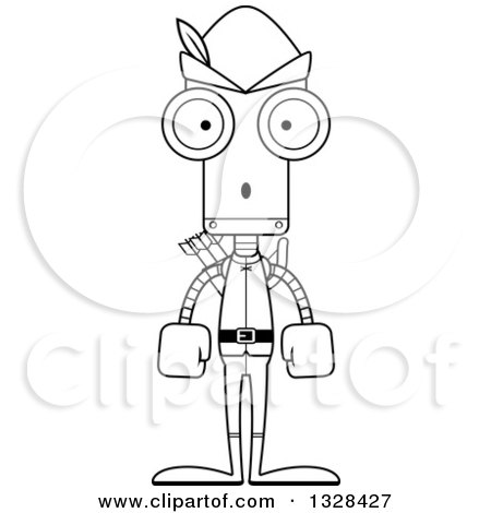 450x470 Lineart Clipart Of A Cartoon Black And White Skinny Surprised - Robin Outline Drawing