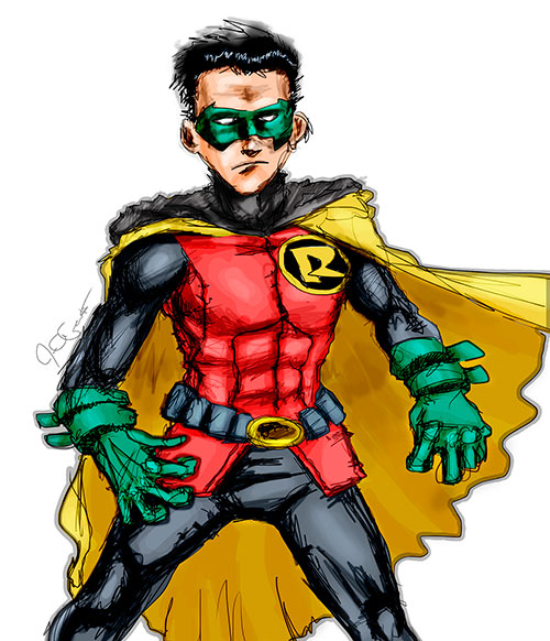 500x582 drawing robin with wacom intuos tablet - Robin Superhero Drawing