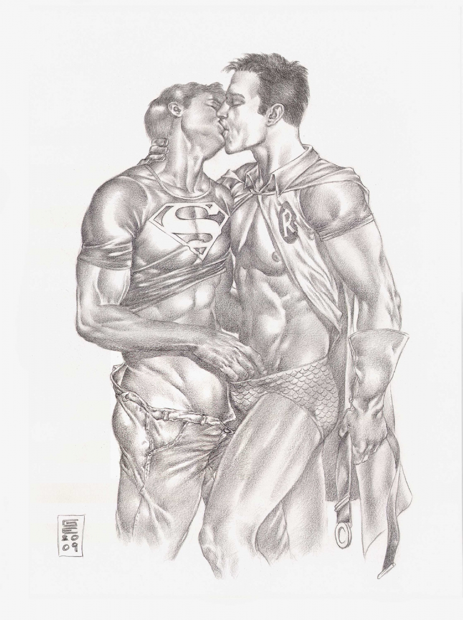 934x1250 Superboy And Robin The Kiss - Robin Superhero Drawing