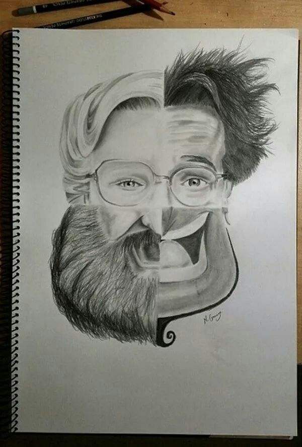 600x886 this incredible drawing shows the many faces of robin williams - Robin Williams Drawing