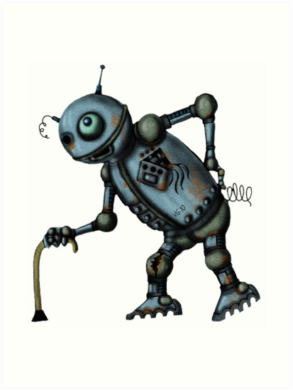 413x549 Funny Old Robot Cartoon Drawing Art Art Prints - Robot Cartoon Drawing
