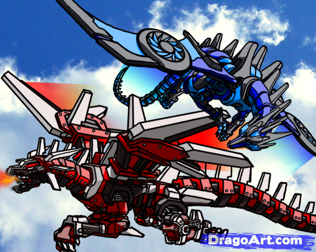 646x515 How To Draw Flying Dragons, Flying Dragons, Step - Robot Dragon Drawing