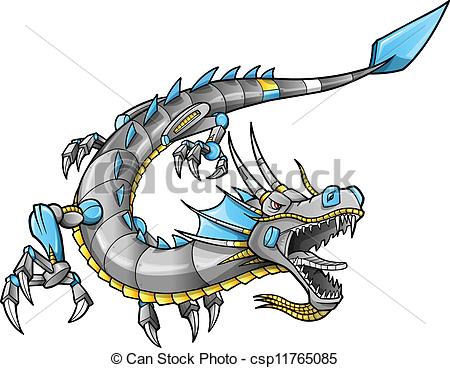 450x368 Robot Cyborg Dragon Vector Illustration Art - Robot Dragon Drawing