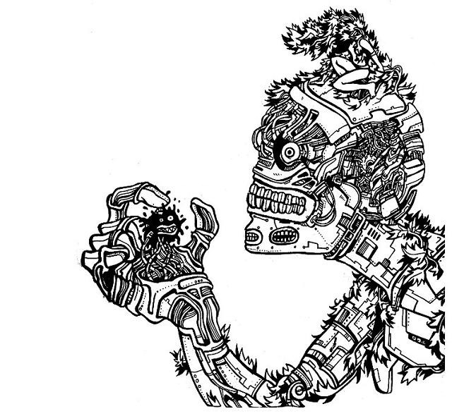 640x590 Robot Drawing - Robot Drawing