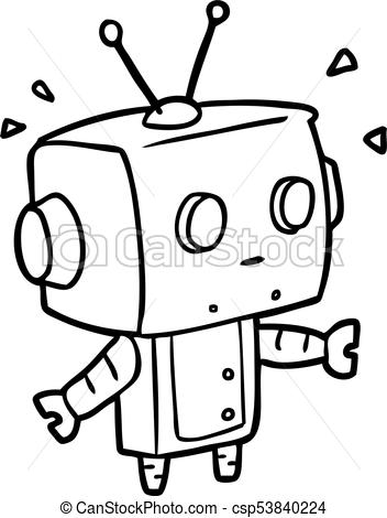 352x470 Cute Line Drawing Of A Surprised Robot - Robot Drawing