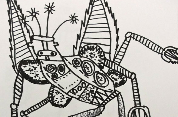 588x386 Robot Line Drawing Deep Space Sparkle - Robot Drawing Images