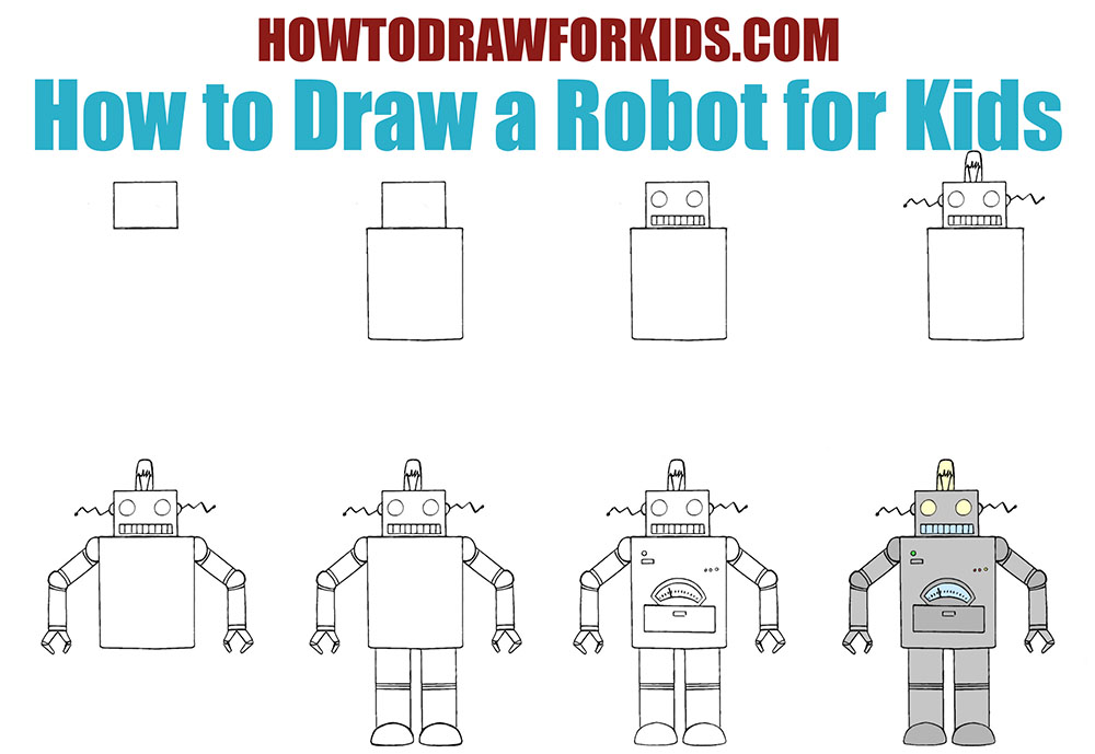 1000x689 How To Draw A Robot For Kids How To Draw For Kids - Robot Drawing Pictures
