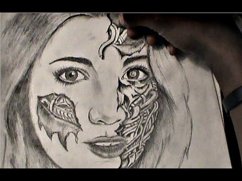 480x360 How To Draw Realistic Girl With Half Robot Face - Robot Face Drawing