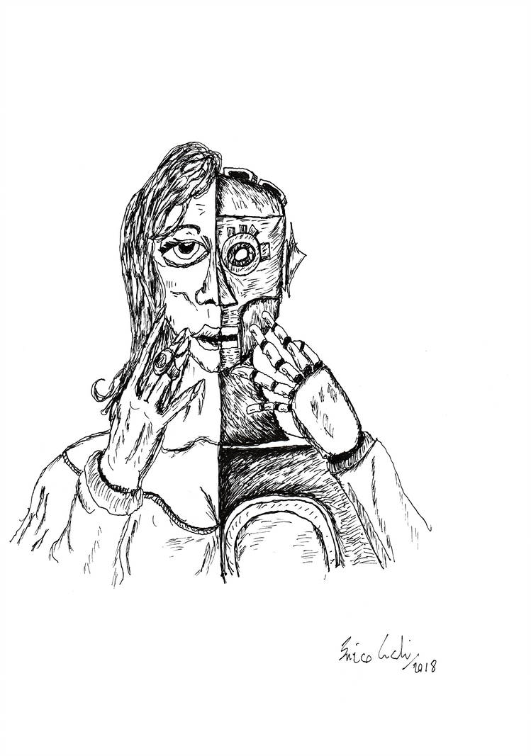 749x1067 Half Robot Face - Robot Face Drawing