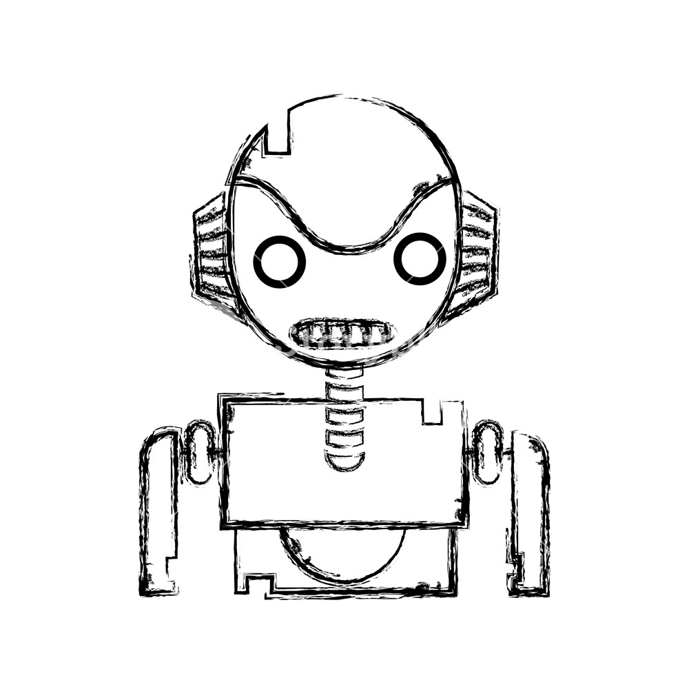 1000x1000 figure robot face with technology chest design vector illustration - Robot Face Drawing