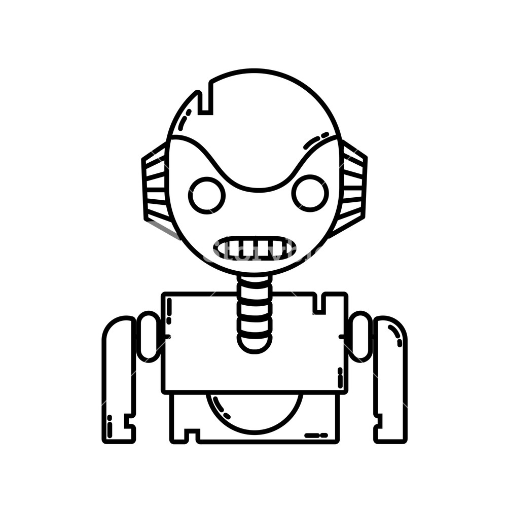 1000x1000 line robot face with technology chest design vector illustration - Robot Face Drawing
