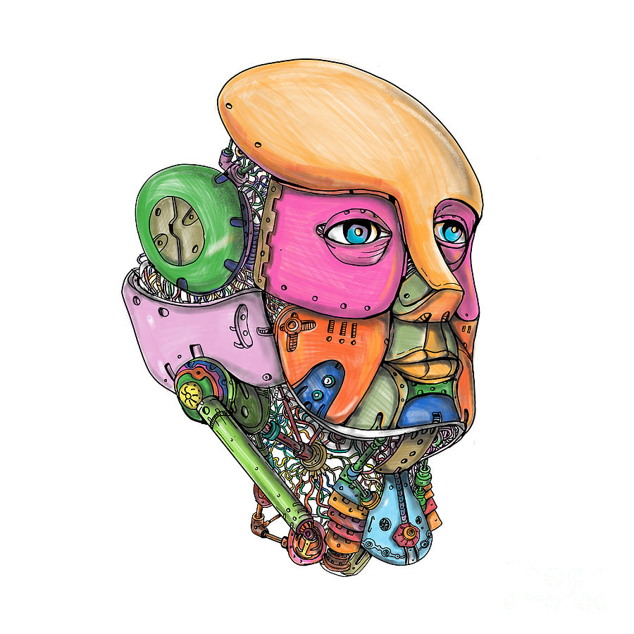 900x900 Female Humanoid Robot Head Tattoo Digital Art - Robot Head Drawing
