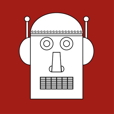 450x450 Flat Line Vector Drawing Of A Robot Head In A Retro Style - Robot Head Drawing