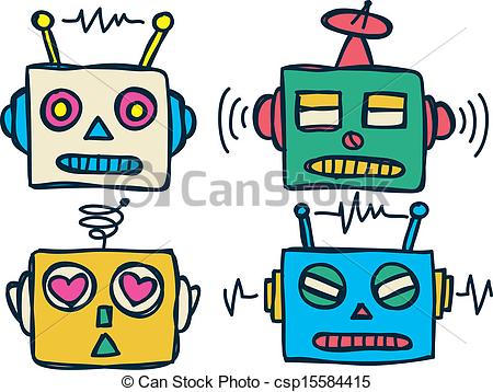 450x358 Vintage Robot Head In Doodle Style - Robot Head Drawing