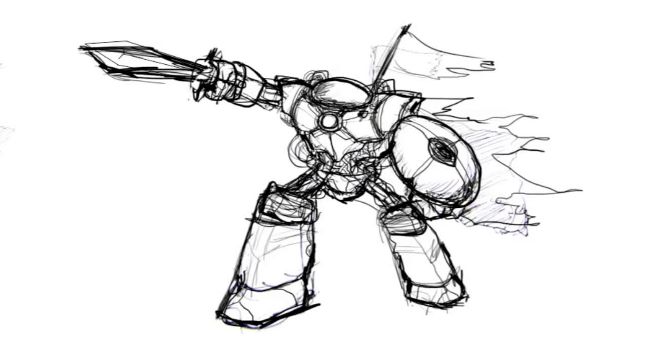 1280x720 Create Line Art For A Medieval Robot Character Illustration - Robot Line Drawing