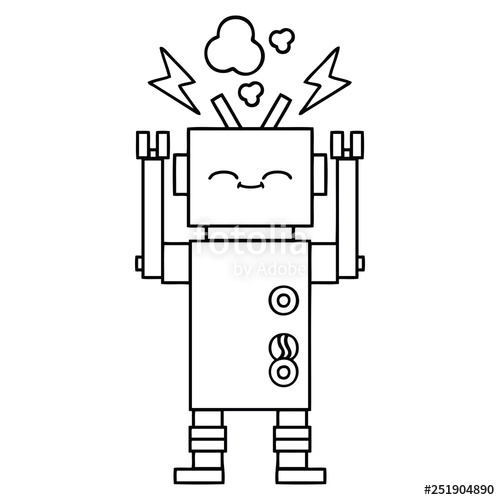 500x500 Line Drawing Cartoon Robot Stock Image And Royalty Free Vector - Robot Line Drawing