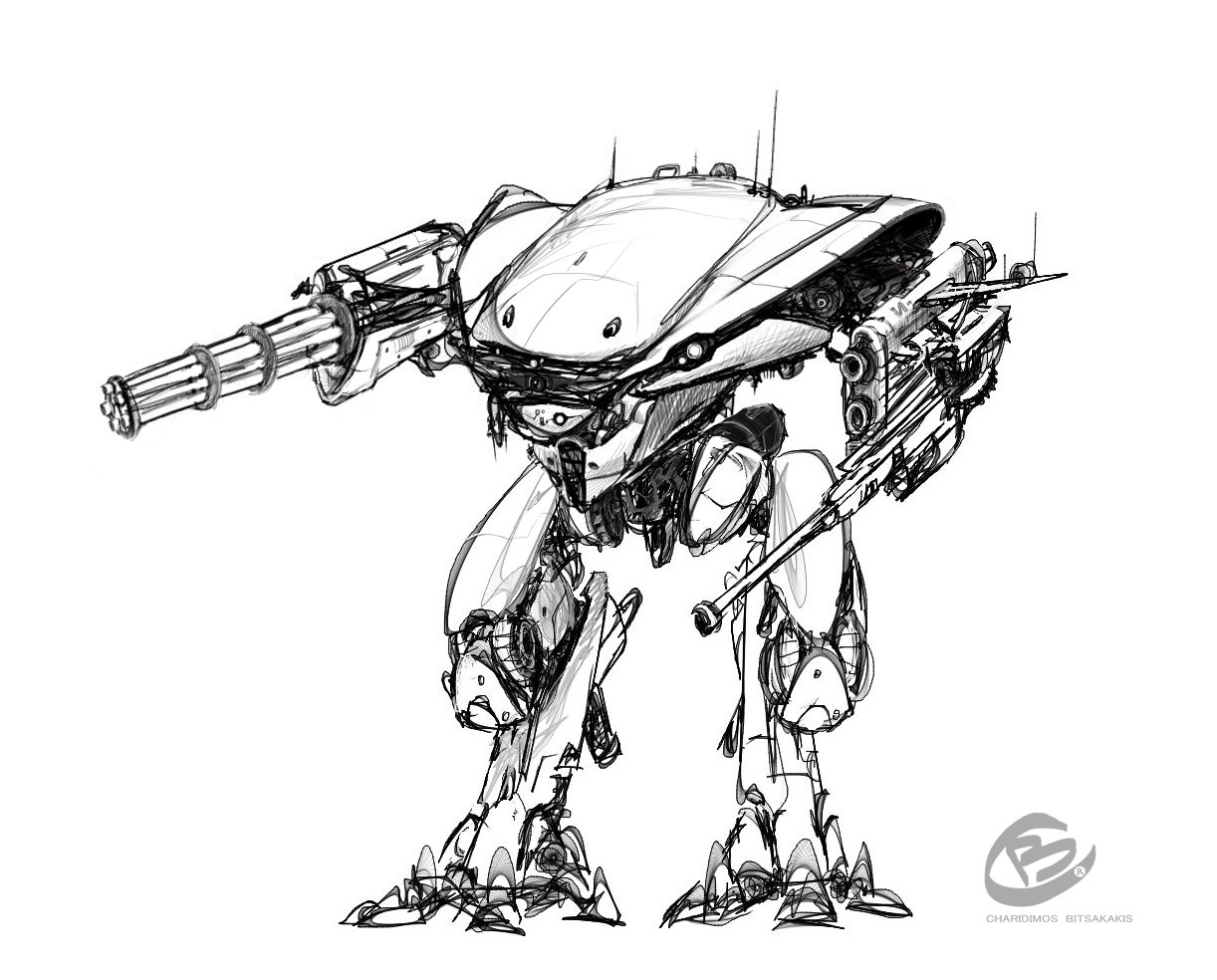 1222x984 Artstation - Robot Line Drawing