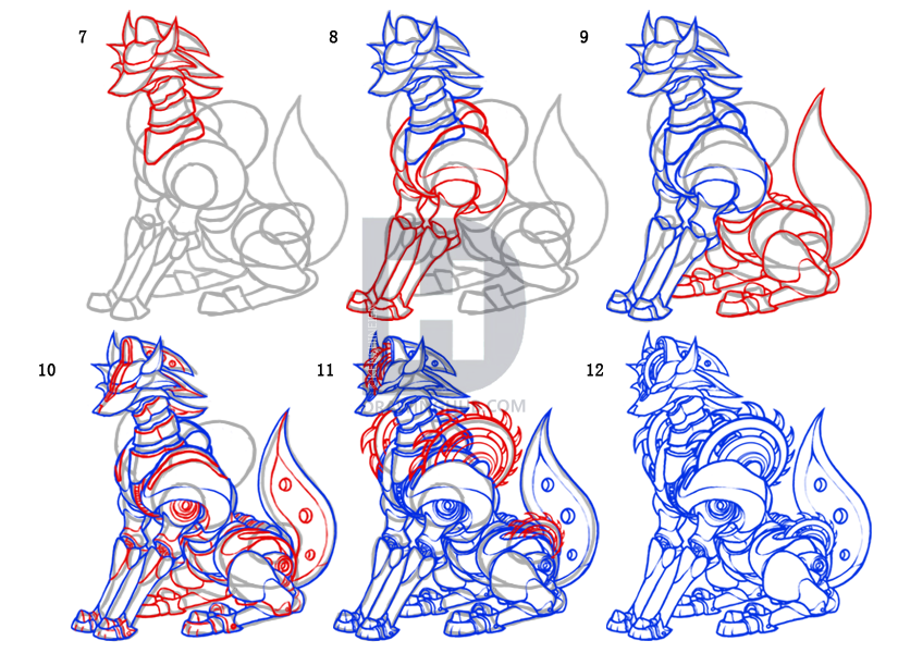 825x600 how to draw a robot wolf, draw mecha wolves, step - Robot Wolf Drawing