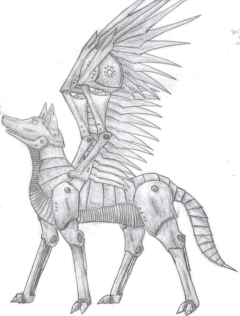 779x1025 Winged Robot Wolf Artsy In Drawings, Easy Drawings - Robot Wolf Drawing