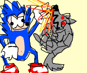 300x250 Badly Drawn Sonic Defeats A Robot Wolf Drawing - Robot Wolf Drawing