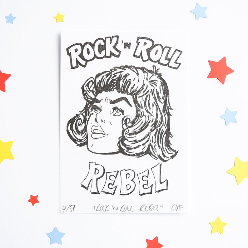 794x794 rock 'n roll rebel risograph print rock 'n roll etsy - Rock And Roll Hand Drawing