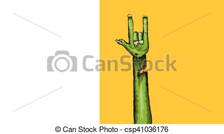 450x269 zombie hand shows rock n roll gesture, hand drawn vector - Rock And Roll Hand Drawing