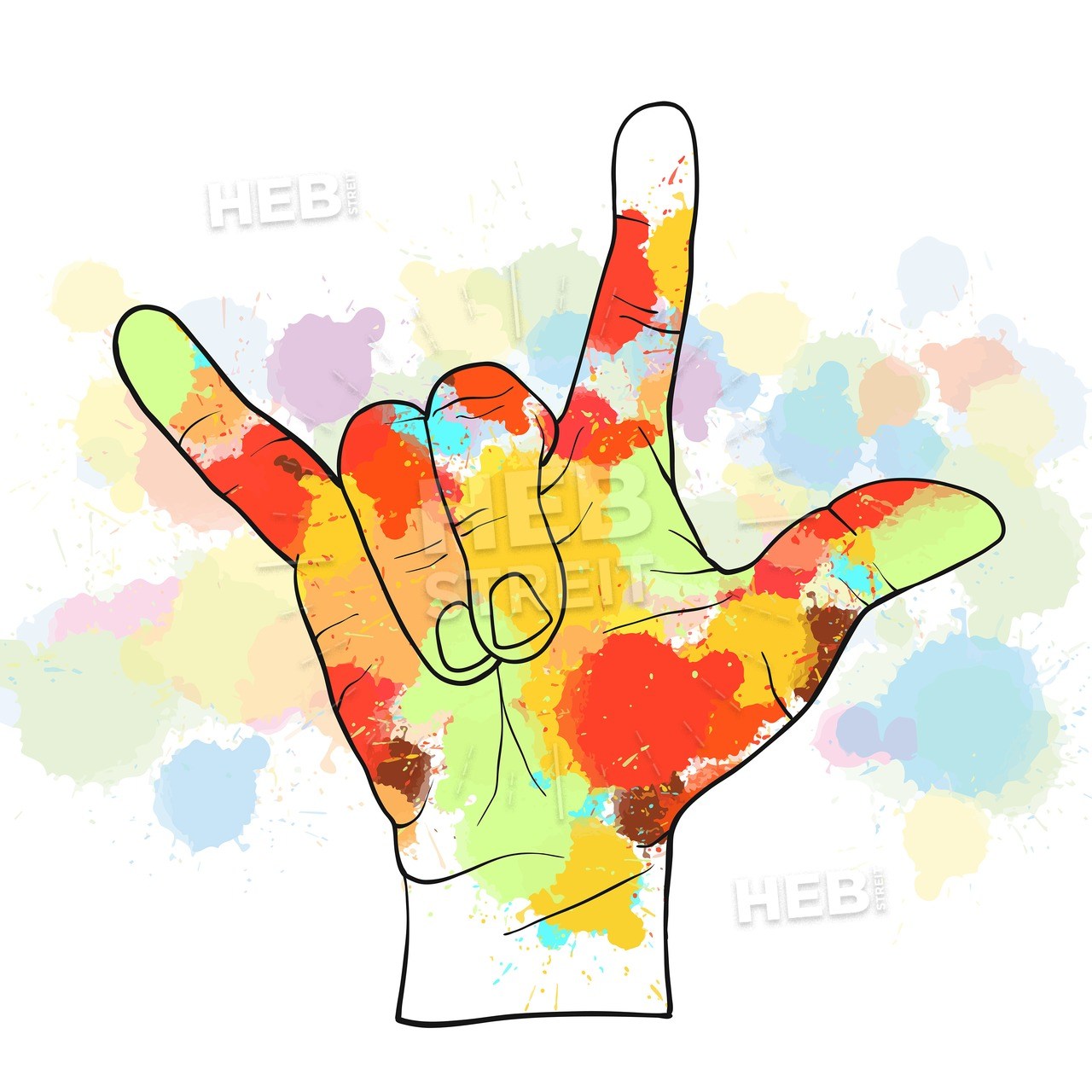 1280x1280 Colorful Devil Horn Hand Hebstreit - Rock And Roll Hand Drawing