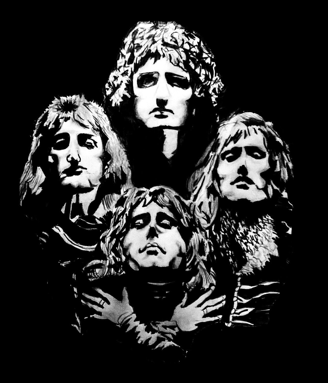 1284x1500 freddie mercury and his men drawing of the classic rock band - Rock Band Drawings